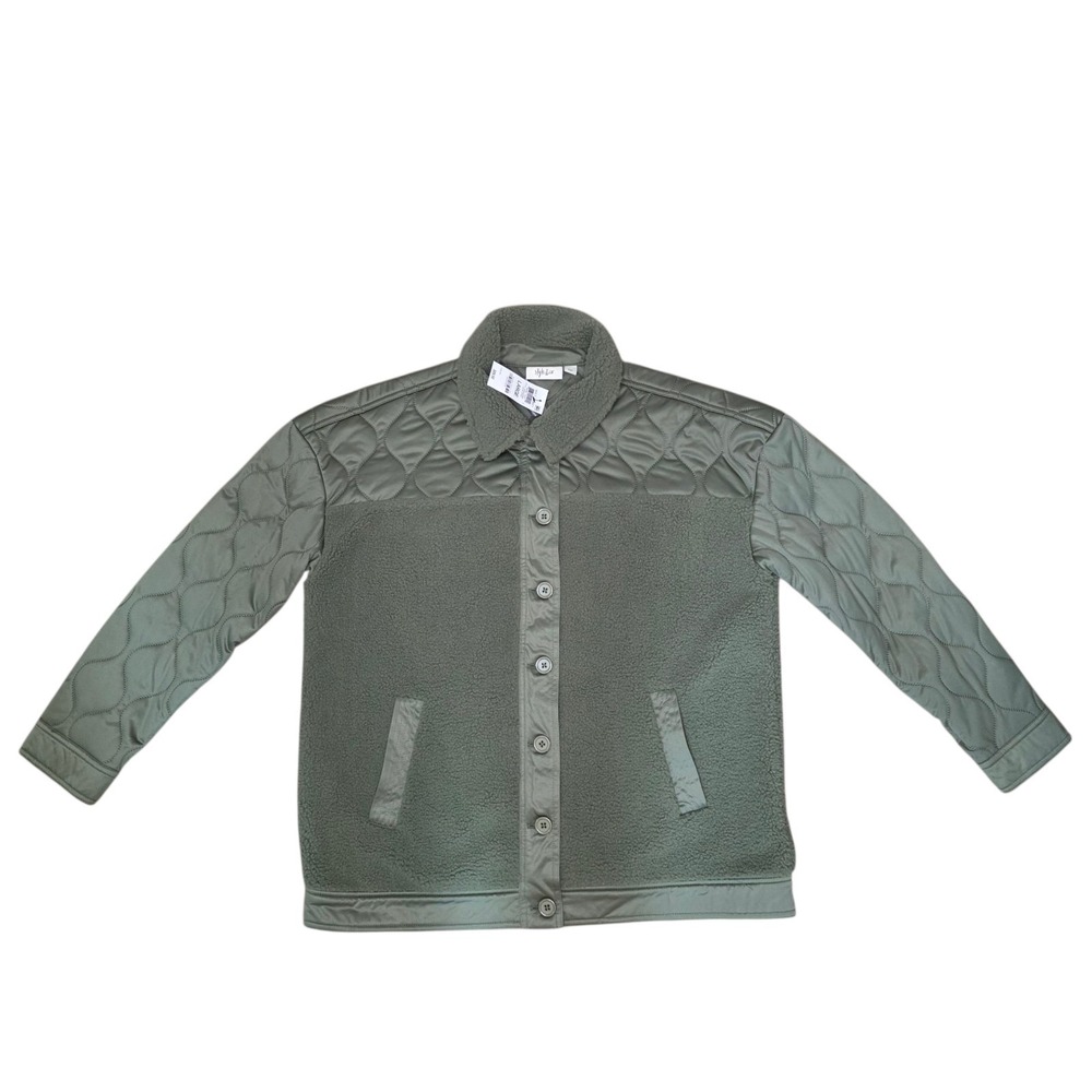 Style & Co Womens L Green Sherpa Fleece Quilted Shacket Jacket NWT